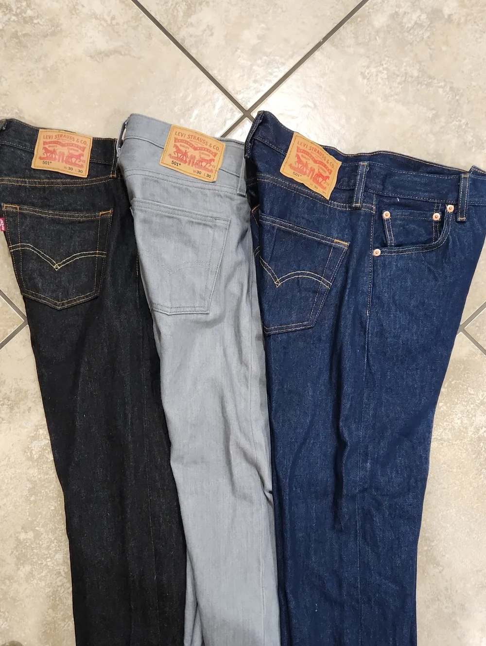 Levi's Men's 501 Straight Jeans - Bundle Of 3 Black, Light Gray, Dark Blue